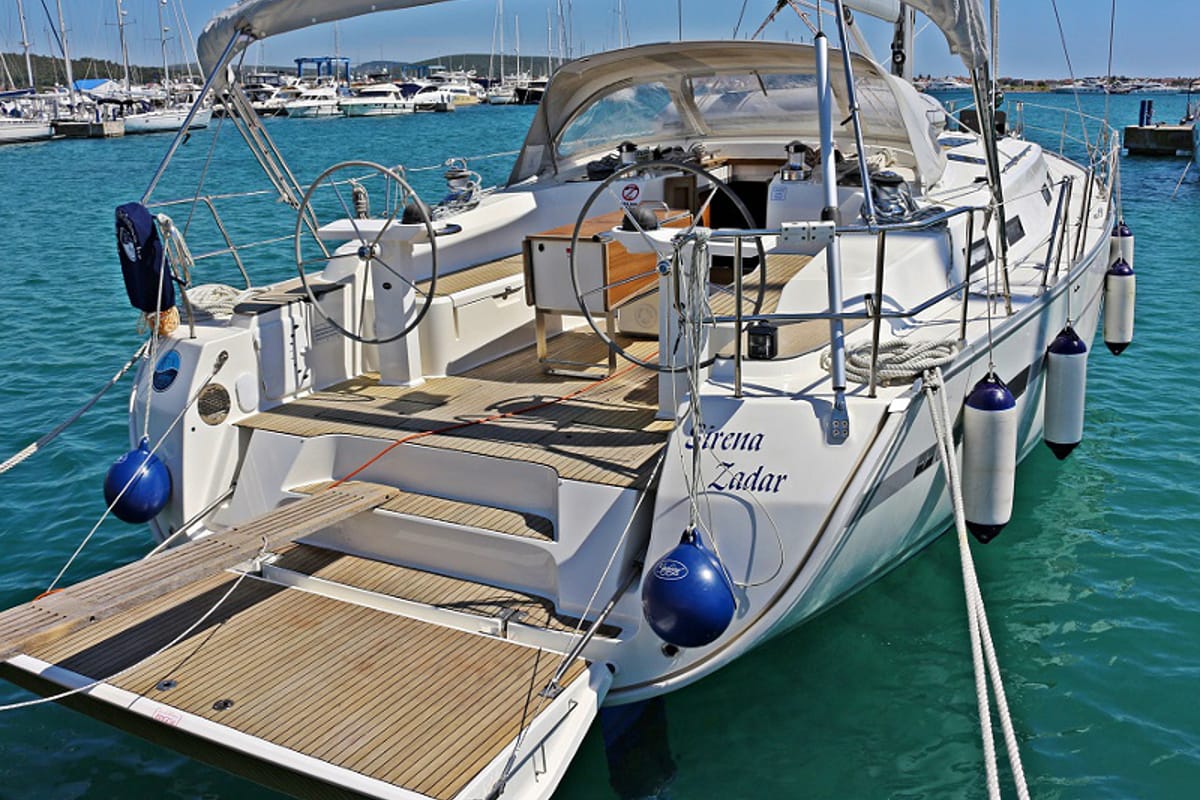 Deck of Sirena, a Bavaria Cruiser 50 sailboat at Općina Sukošan, Croatia