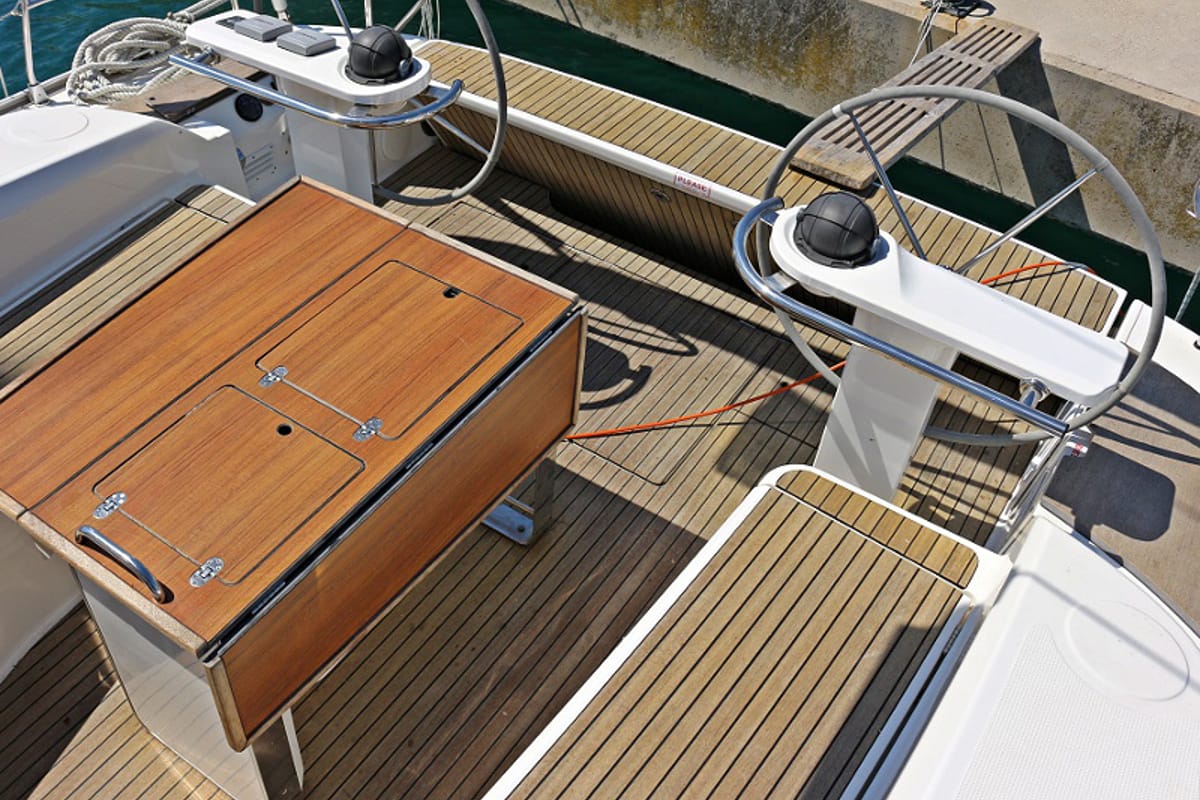 Cockpit of Sirena, a Bavaria Cruiser 50 sailboat at Općina Sukošan, Croatia