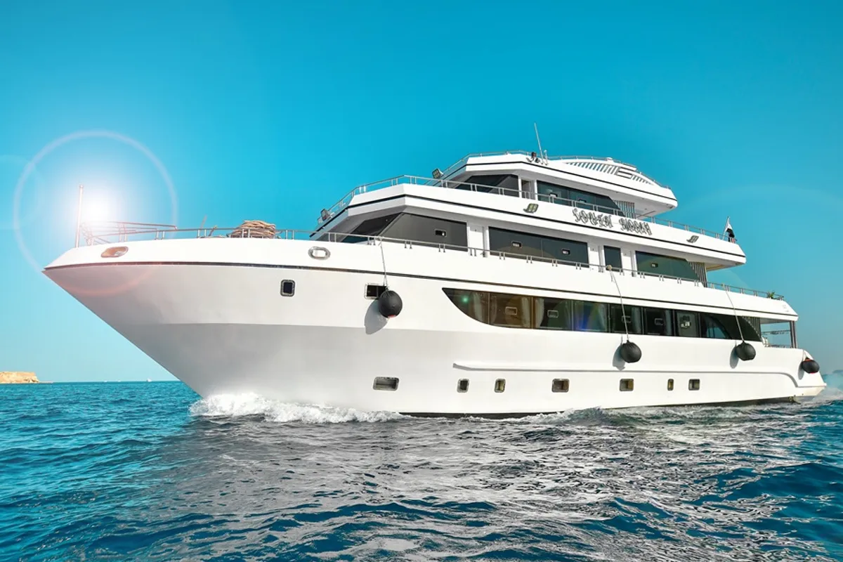 Exterior view of Comfort cabin upper deck 3, a Gulet Luxury Motor Yacht motorboat at Sharm El Sheikh, Egypt