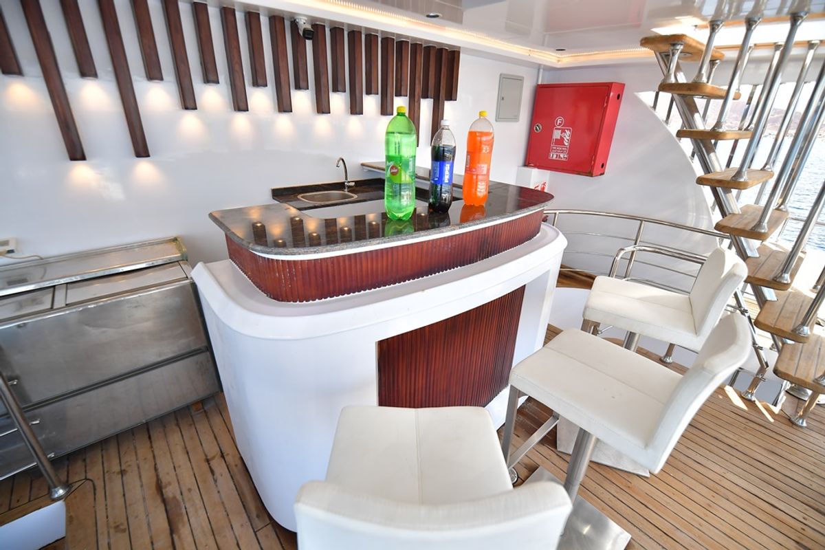 Deck of Comfort cabin upper deck 3, a Gulet Luxury Motor Yacht motorboat at Sharm El Sheikh, Egypt