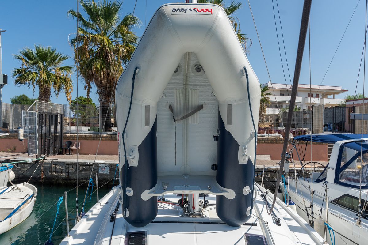 Deck of Tecla, a Beneteau Oceanis 40.1 sailboat at Olbia, Italy