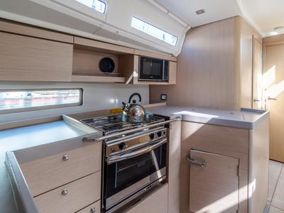 Galley of Tecla, a Beneteau Oceanis 40.1 sailboat at Olbia, Italy