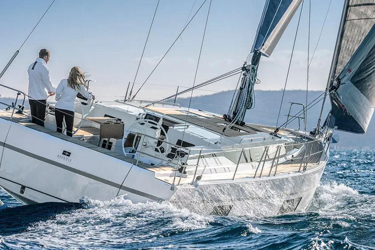 Exterior view of NUESTRA EMILIA, a Bavaria C45 sailboat at Izola / Isola, Slovenia