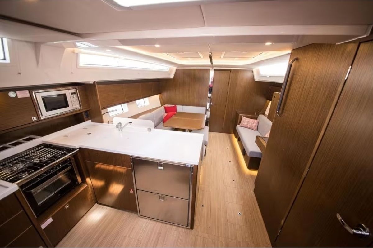Galley of NUESTRA EMILIA, a Bavaria C45 sailboat at Izola / Isola, Slovenia