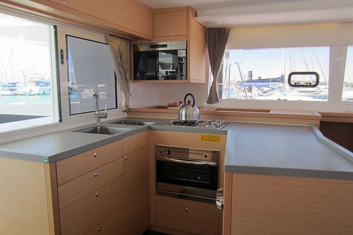 Galley of Anabella, a Lagoon 450 catamaran at Palma de Mallorca, Spain