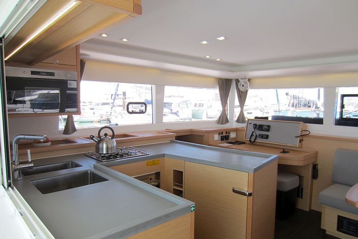 Galley of Anabella, a Lagoon 450 catamaran at Palma de Mallorca, Spain