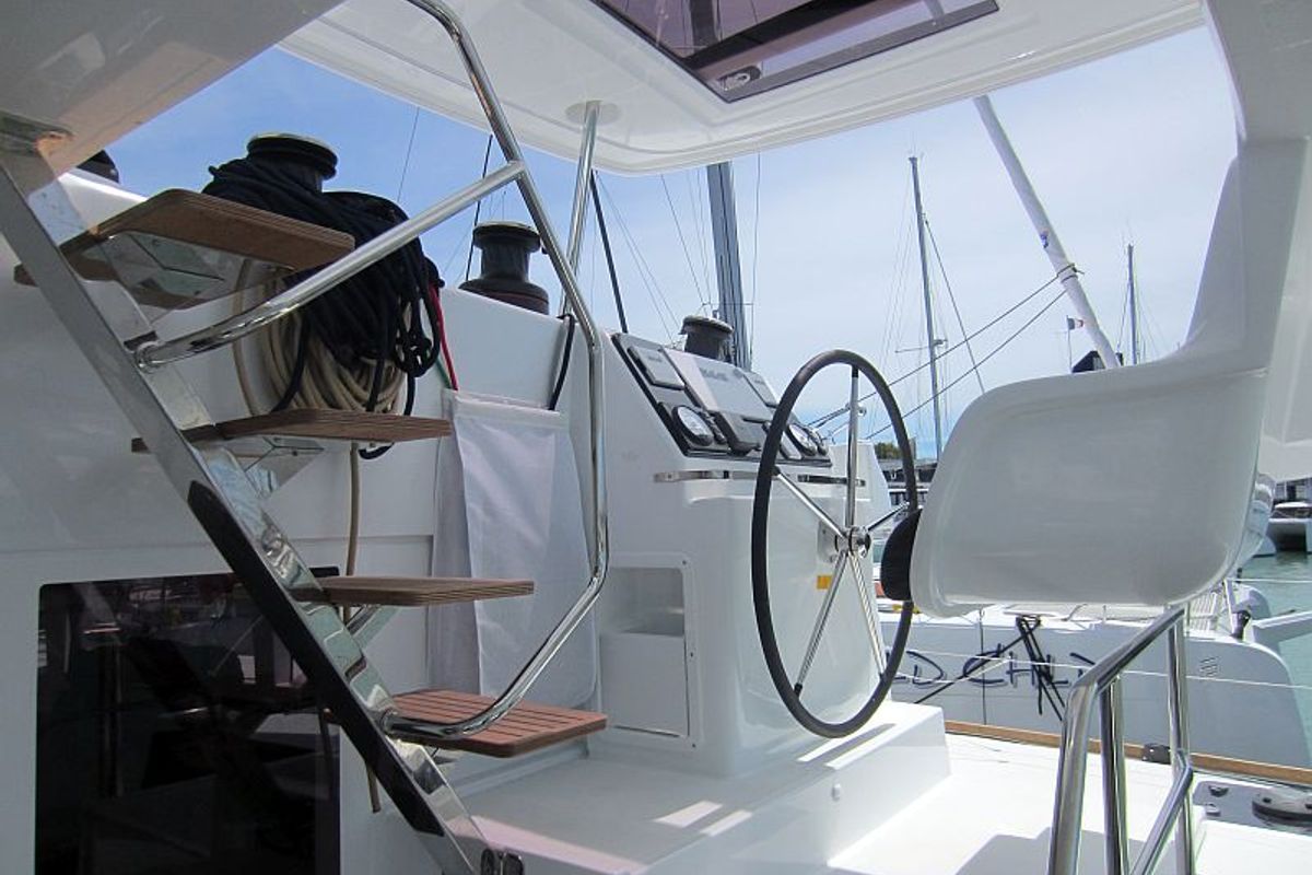 Cockpit of Anabella, a Lagoon 450 catamaran at Palma de Mallorca, Spain