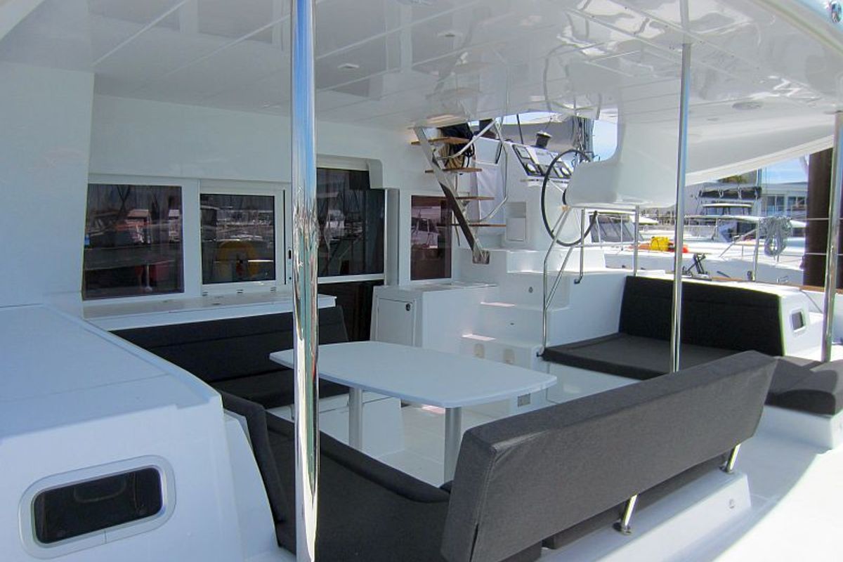 Deck of Anabella, a Lagoon 450 catamaran at Palma de Mallorca, Spain