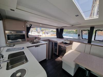 Galley of Joy, a Fountaine Pajot Isla 40 catamaran at Lavreotiki Municipal Unit, Greece