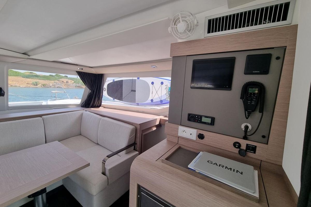 Salon of Joy, a Fountaine Pajot Isla 40 catamaran at Lavreotiki Municipal Unit, Greece