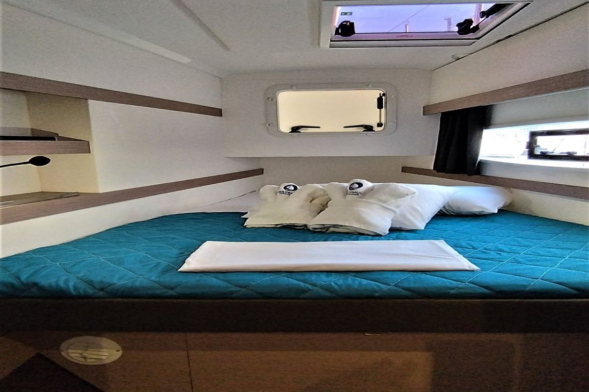 Cabin on Joy, a Fountaine Pajot Isla 40 catamaran at Lavreotiki Municipal Unit, Greece