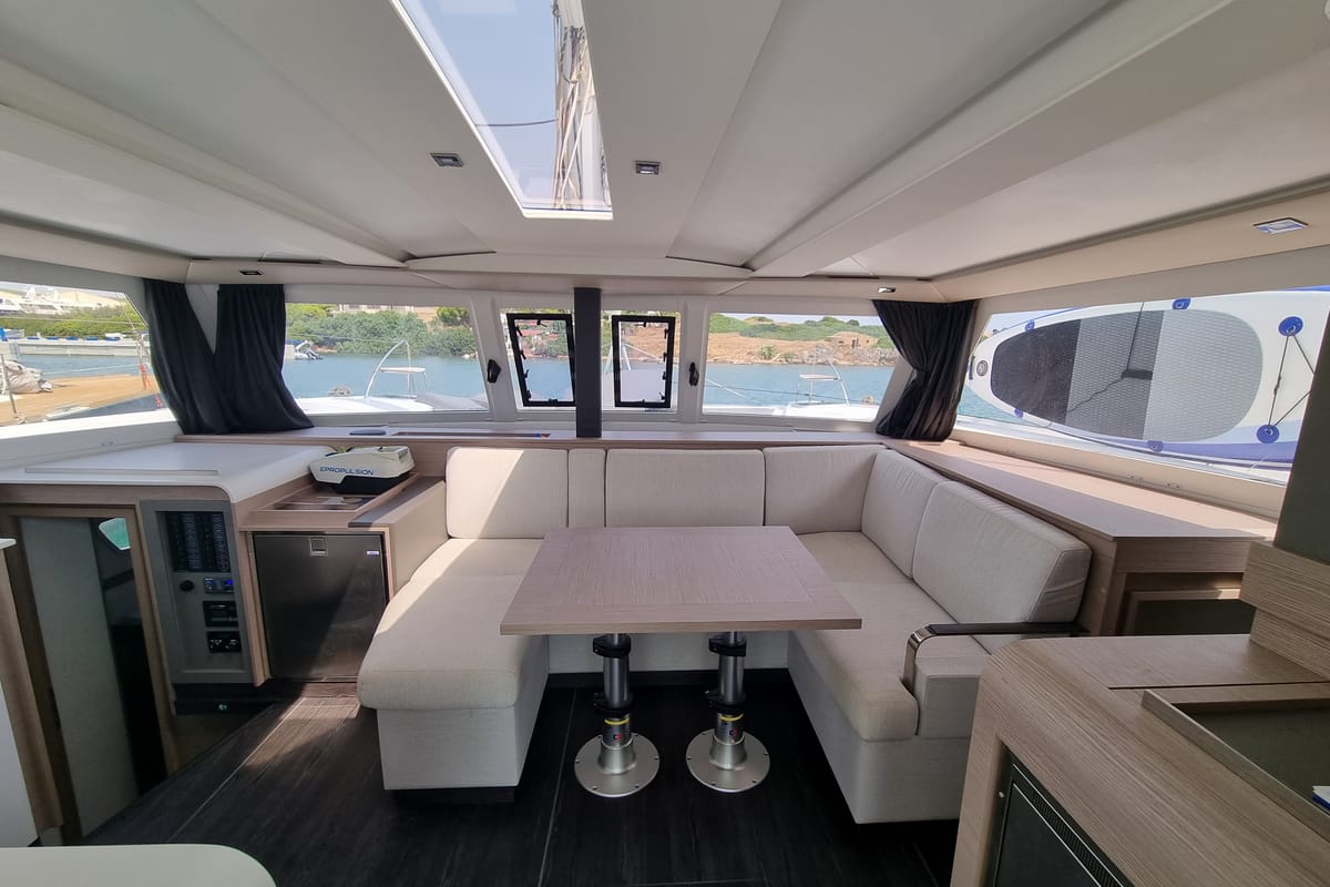 Salon of Joy, a Fountaine Pajot Isla 40 catamaran at Lavreotiki Municipal Unit, Greece