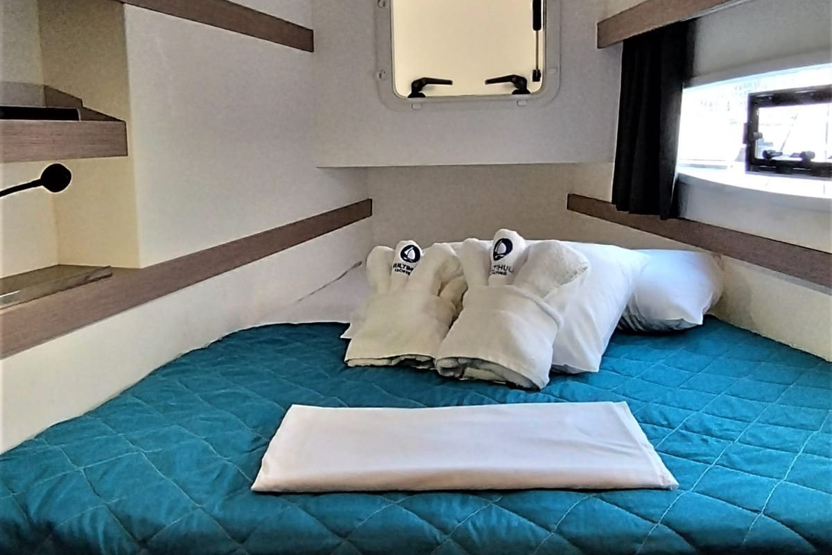 Cabin on Joy, a Fountaine Pajot Isla 40 catamaran at Lavreotiki Municipal Unit, Greece