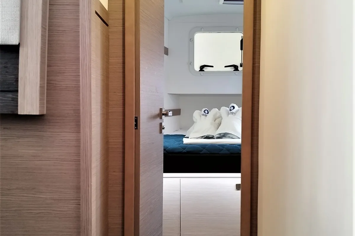 Cabin on Joy, a Fountaine Pajot Isla 40 catamaran at Lavreotiki Municipal Unit, Greece