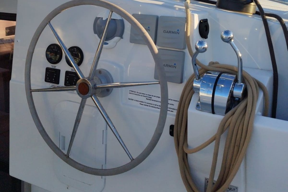 Cockpit of Joy, a Fountaine Pajot Isla 40 catamaran at Lavreotiki Municipal Unit, Greece