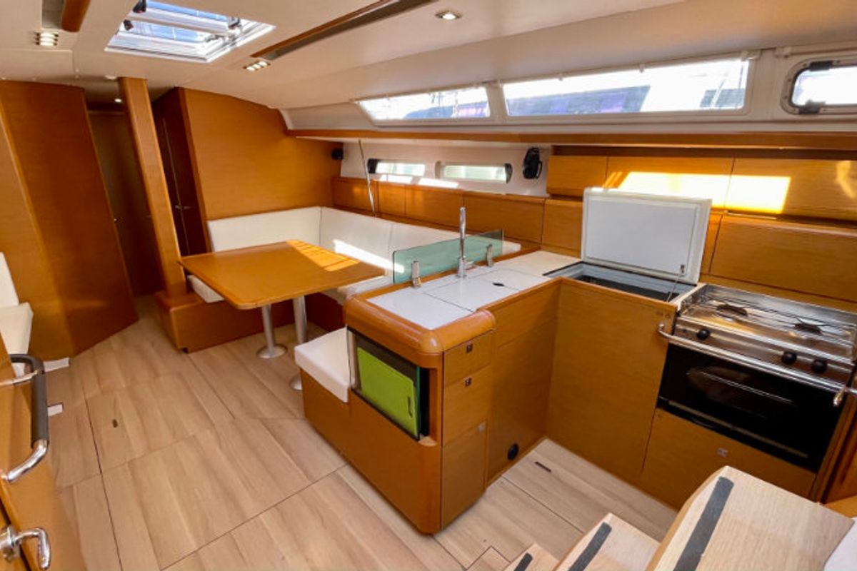 Salon of Amelie (Refit 2022), a Jeanneau Sun Odyssey 449 sailboat at Gouvia, Greece