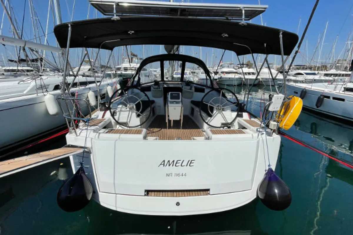 Exterior view of Amelie (Refit 2022), a Jeanneau Sun Odyssey 449 sailboat at Gouvia, Greece