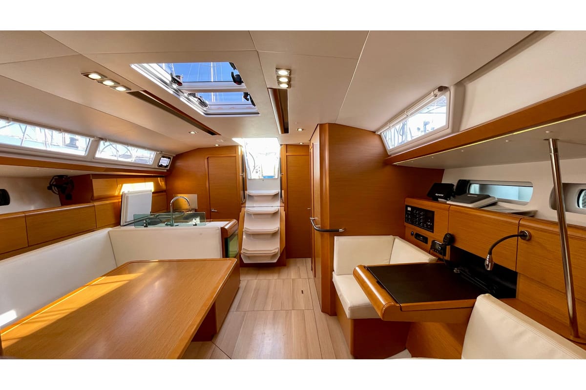 Salon of Amelie (Refit 2022), a Jeanneau Sun Odyssey 449 sailboat at Gouvia, Greece