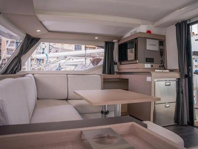 Salon of Seabaris, a Fountaine Pajot Isla 40 catamaran at Toulon, France
