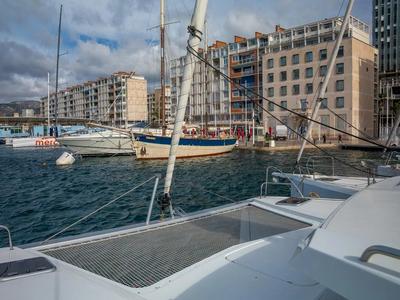 Deck of Seabaris, a Fountaine Pajot Isla 40 catamaran at Toulon, France