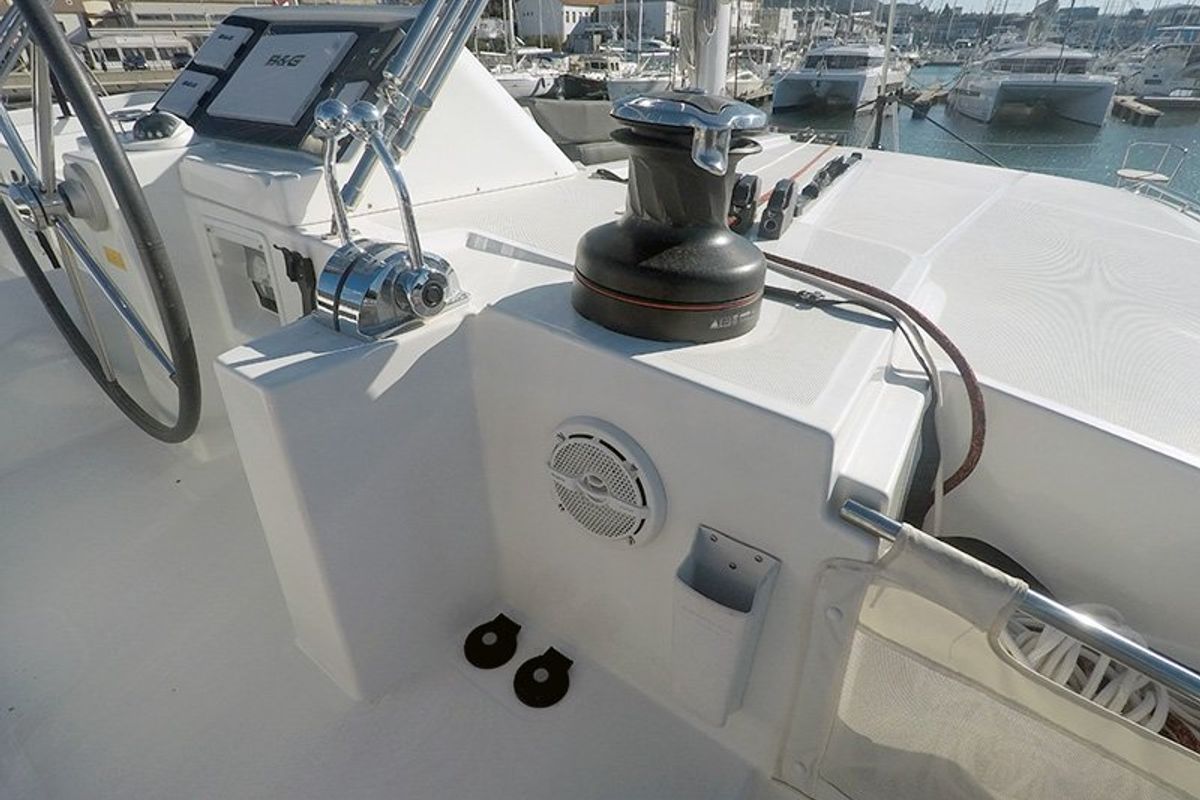 Cockpit of Zuzo II, a Lagoon 450 catamaran at Grad Šibenik, Croatia