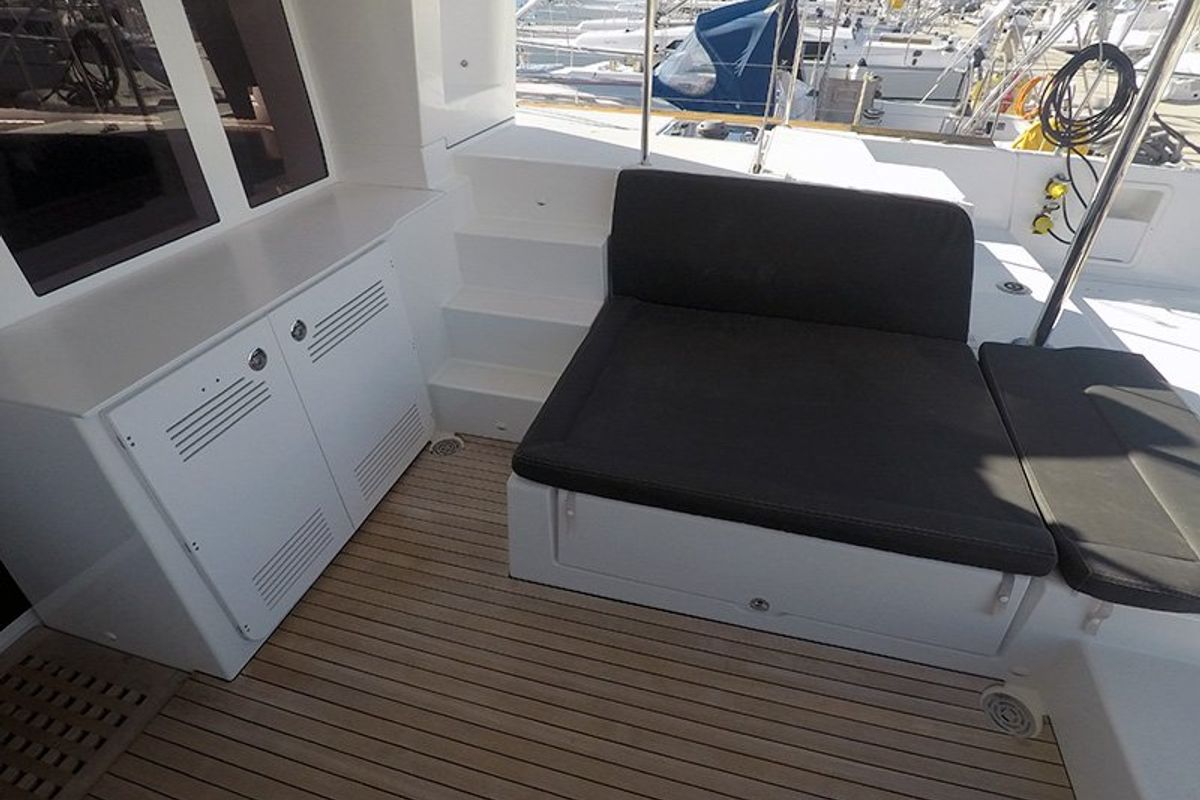 Deck of Zuzo II, a Lagoon 450 catamaran at Grad Šibenik, Croatia