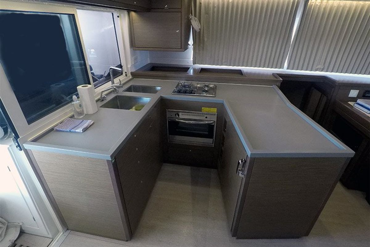 Galley of Zuzo II, a Lagoon 450 catamaran at Grad Šibenik, Croatia