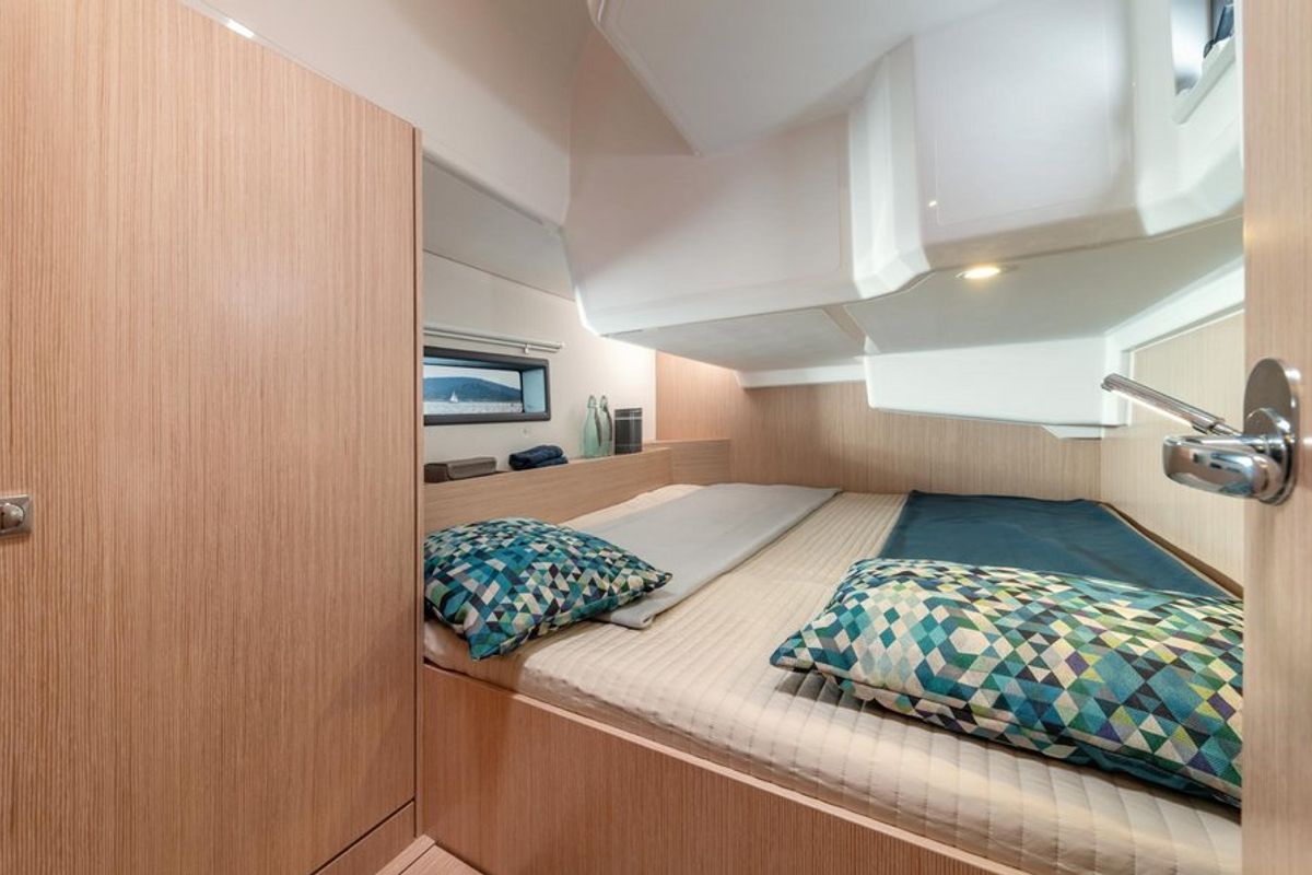 Cabin on Aurora, a Bavaria C42 sailboat at Kontokali, Greece