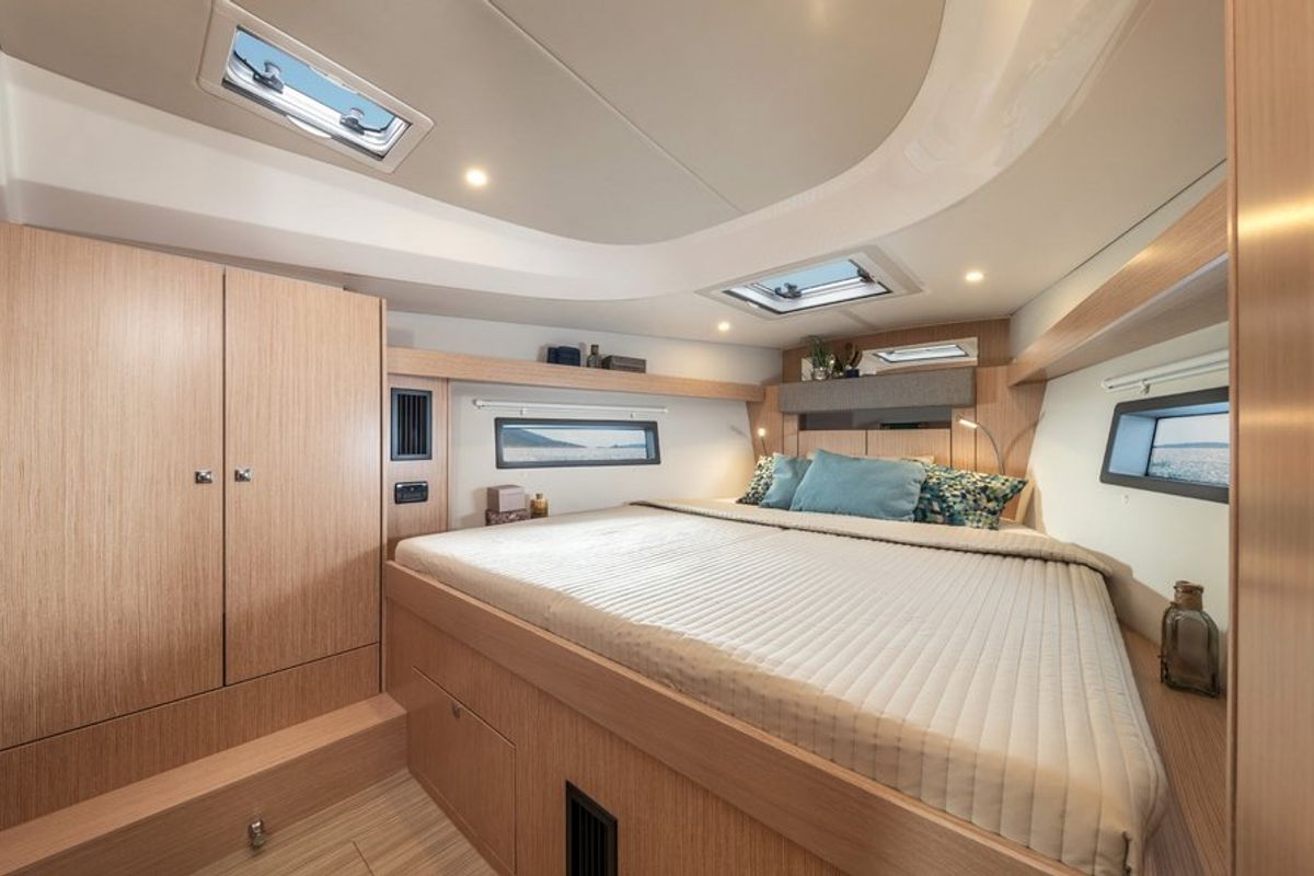 Cabin on Aurora, a Bavaria C42 sailboat at Kontokali, Greece