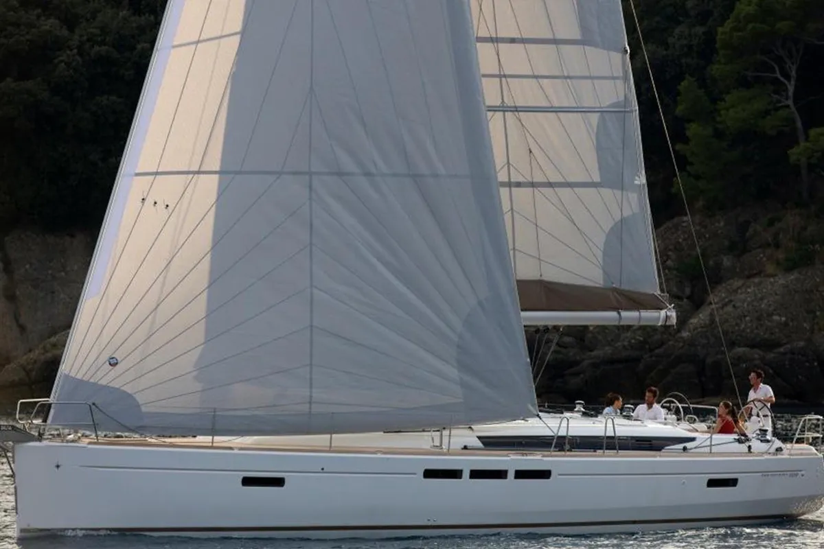 Exterior view of Lucky Slot, a Jeanneau Sun Odyssey 509 sailboat at Athens, Greece