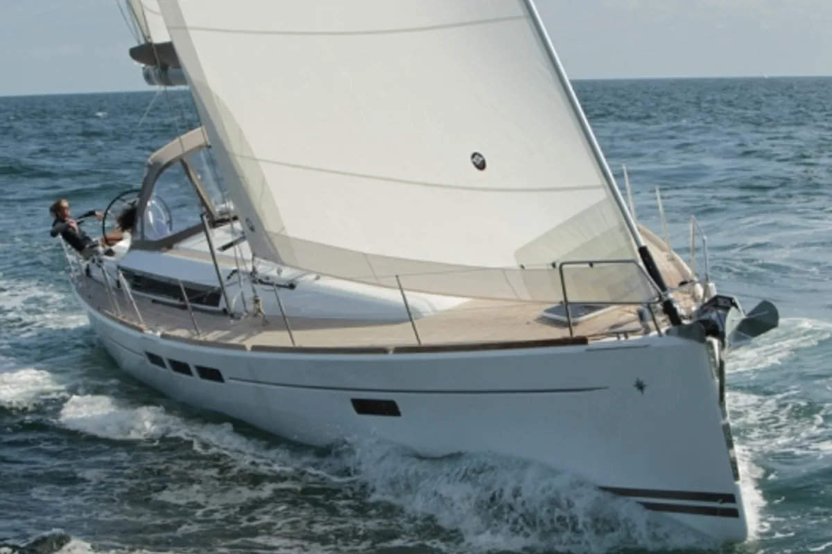 Exterior view of Lucky Slot, a Jeanneau Sun Odyssey 509 sailboat at Athens, Greece