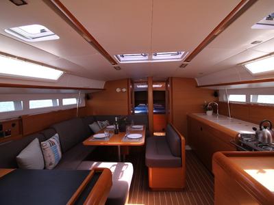 Salon of Lucky Slot, a Jeanneau Sun Odyssey 509 sailboat at Athens, Greece