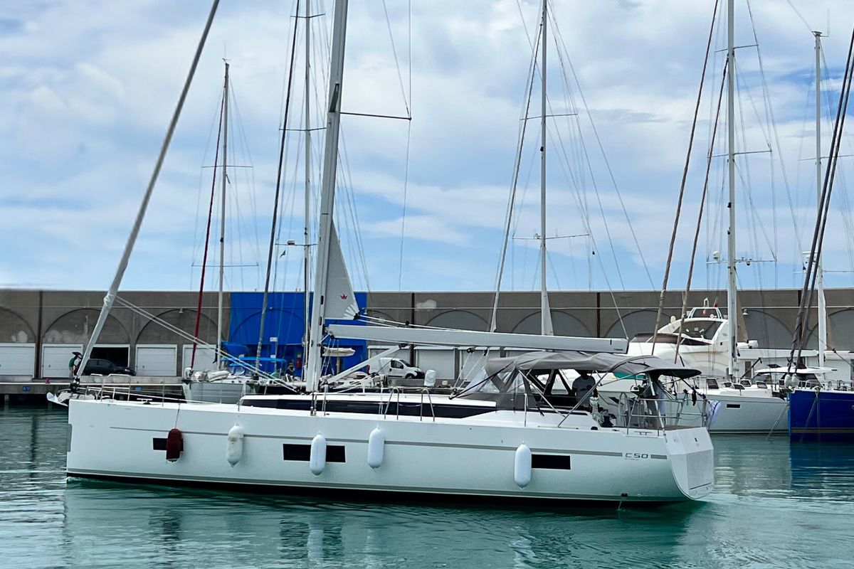 Exterior view of Malena, a Bavaria C50 sailboat at Cecina, Italy