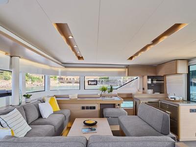 Salon of Babalu, a Lagoon 51 catamaran at Athens, Greece