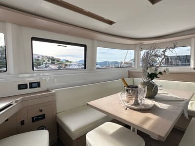 Salon of Granma, a Lagoon 46 catamaran at Olbia, Italy