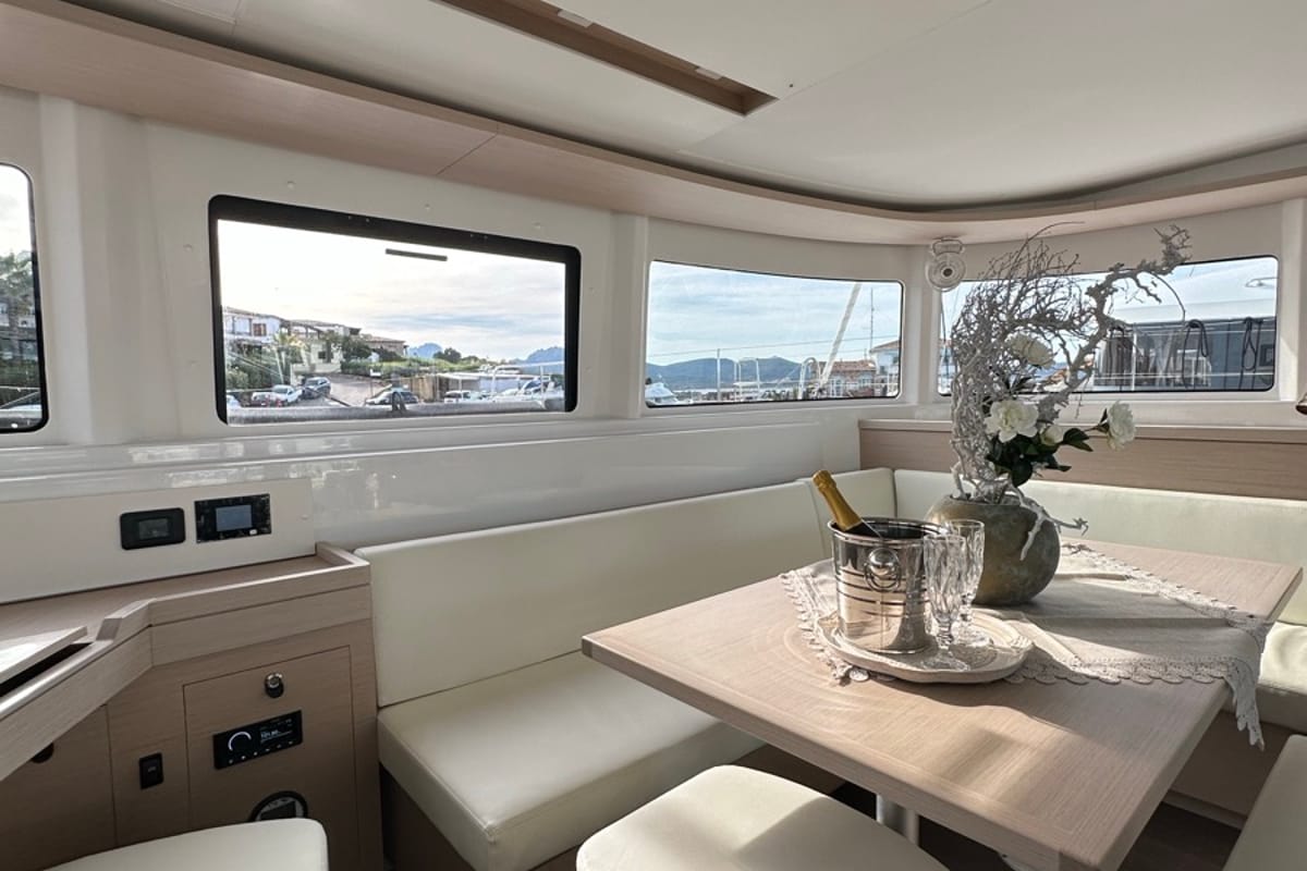 Salon of Granma, a Lagoon 46 catamaran at Olbia, Italy