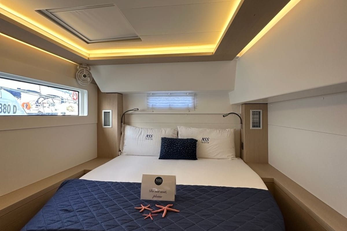 Cabin on Granma, a Lagoon 46 catamaran at Olbia, Italy