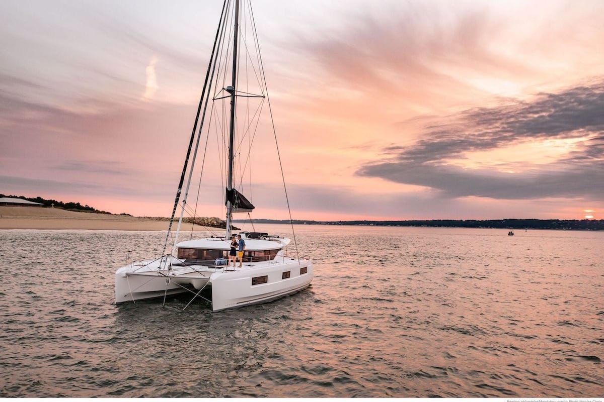 Exterior view of Granma, a Lagoon 46 catamaran at Olbia, Italy