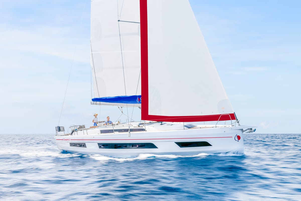 Exterior view of Sunsail 41.3 Premium, a Dufour 41 sailboat at Općina Marina, Croatia