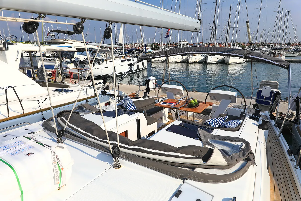 Cockpit of Amarena, a Hanse Yachts Hanse 458 sailboat at Općina Sukošan, Croatia
