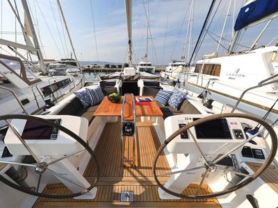 Cockpit of Amarena, a Hanse Yachts Hanse 458 sailboat at Općina Sukošan, Croatia