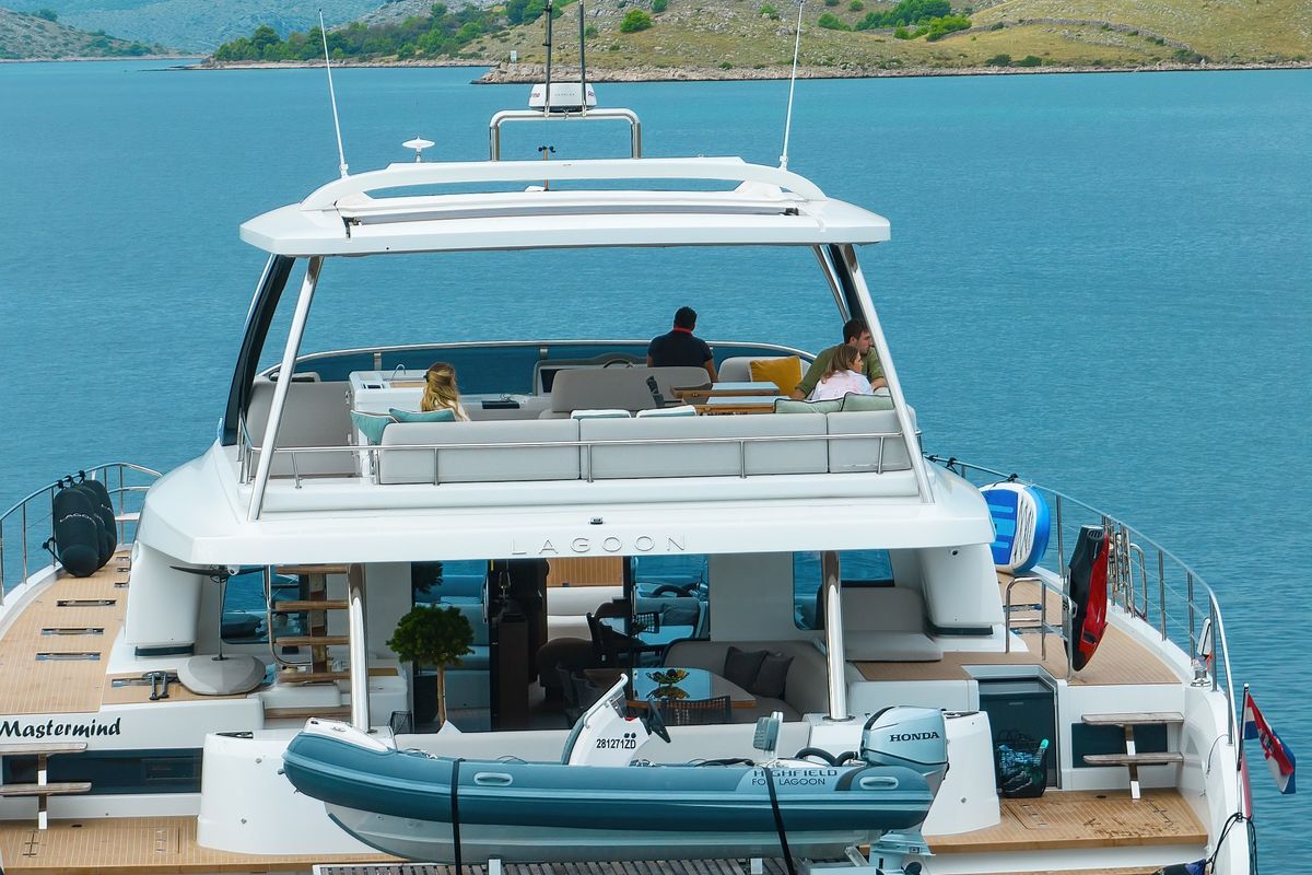 Exterior view of MASTERMIND, a Lagoon Sixty 7 catamaran at Split, Croatia