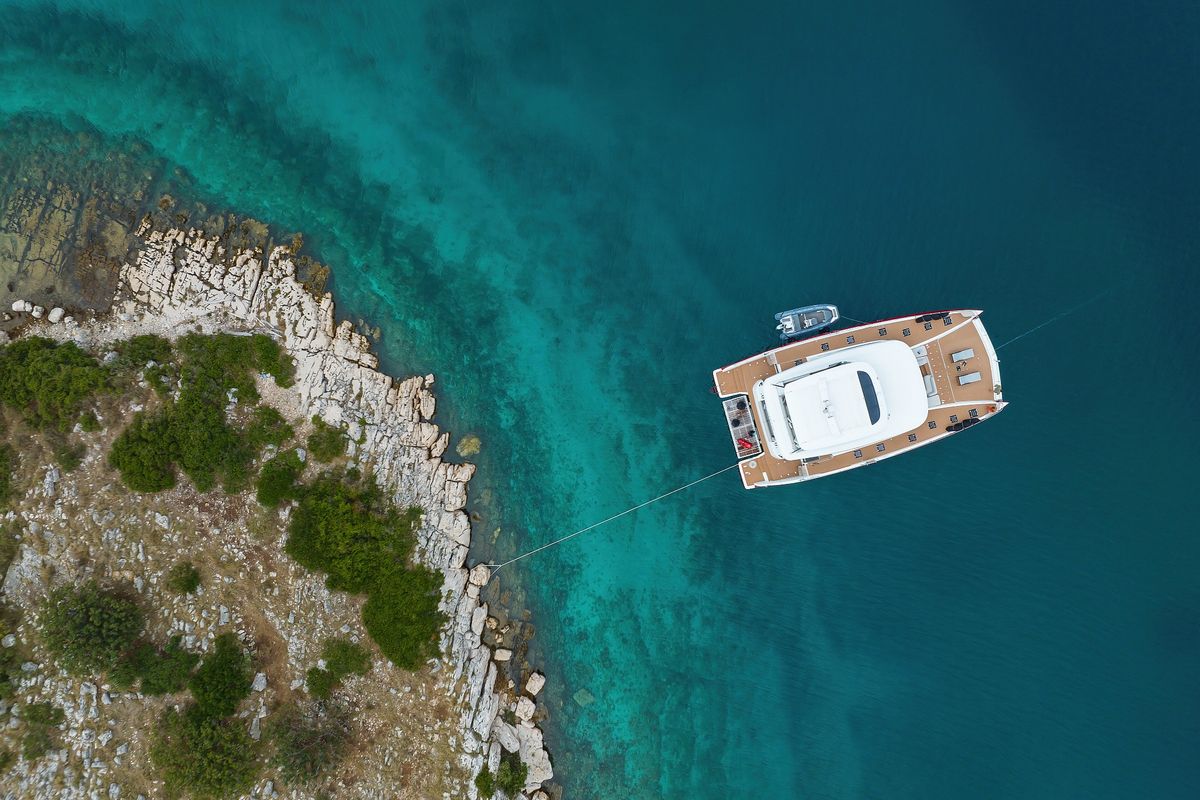 Exterior view of MASTERMIND, a Lagoon Sixty 7 catamaran at Split, Croatia