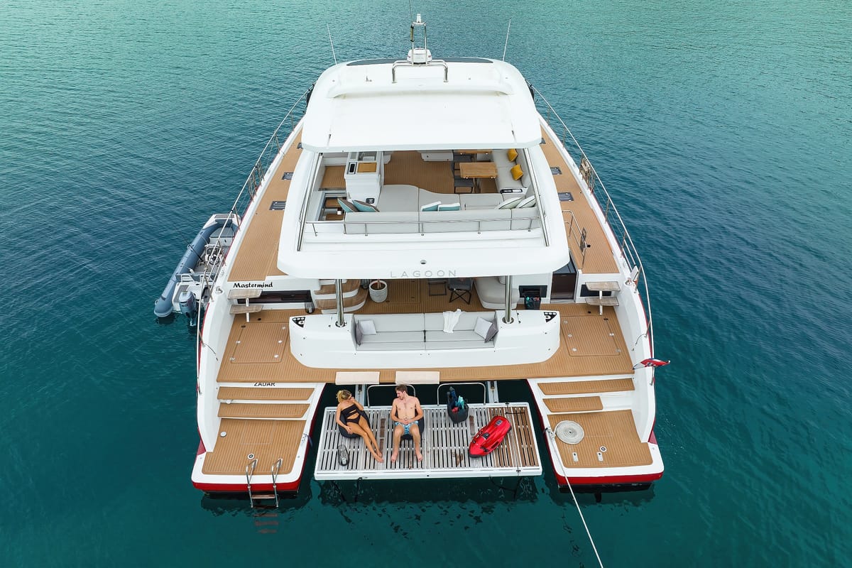Exterior view of MASTERMIND, a Lagoon Sixty 7 catamaran at Split, Croatia