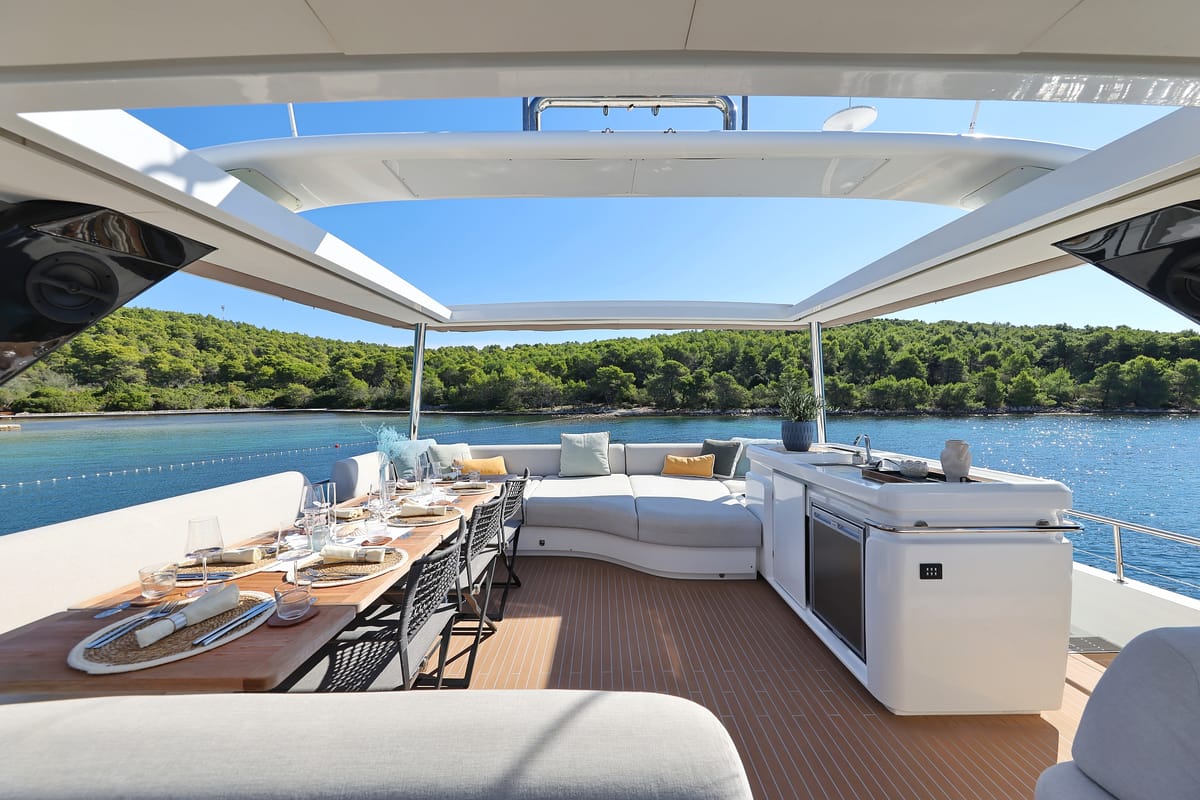 Deck of MASTERMIND, a Lagoon Sixty 7 catamaran at Split, Croatia