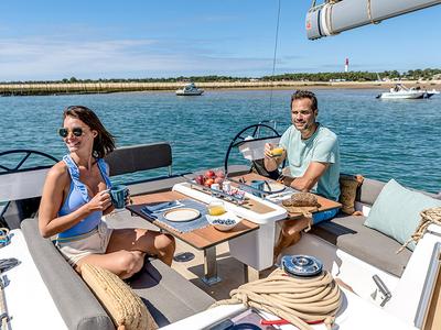 Deck of Margaux, a Dufour 37 sailboat at Marseille, France