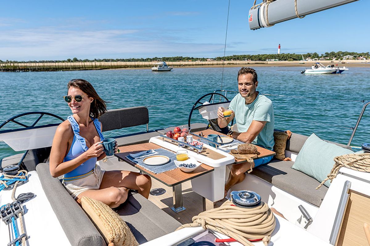 Deck of Margaux, a Dufour 37 sailboat at Marseille, France
