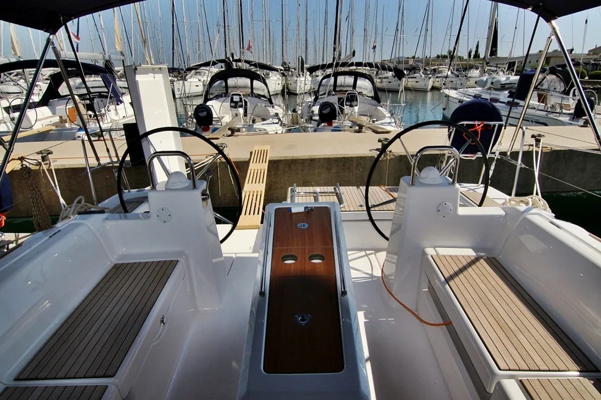 Cockpit of Lola, a Dufour 460 GL sailboat at Općina Sukošan, Croatia