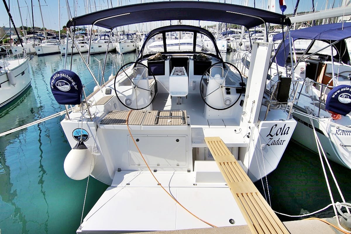 Cockpit of Lola, a Dufour 460 GL sailboat at Općina Sukošan, Croatia