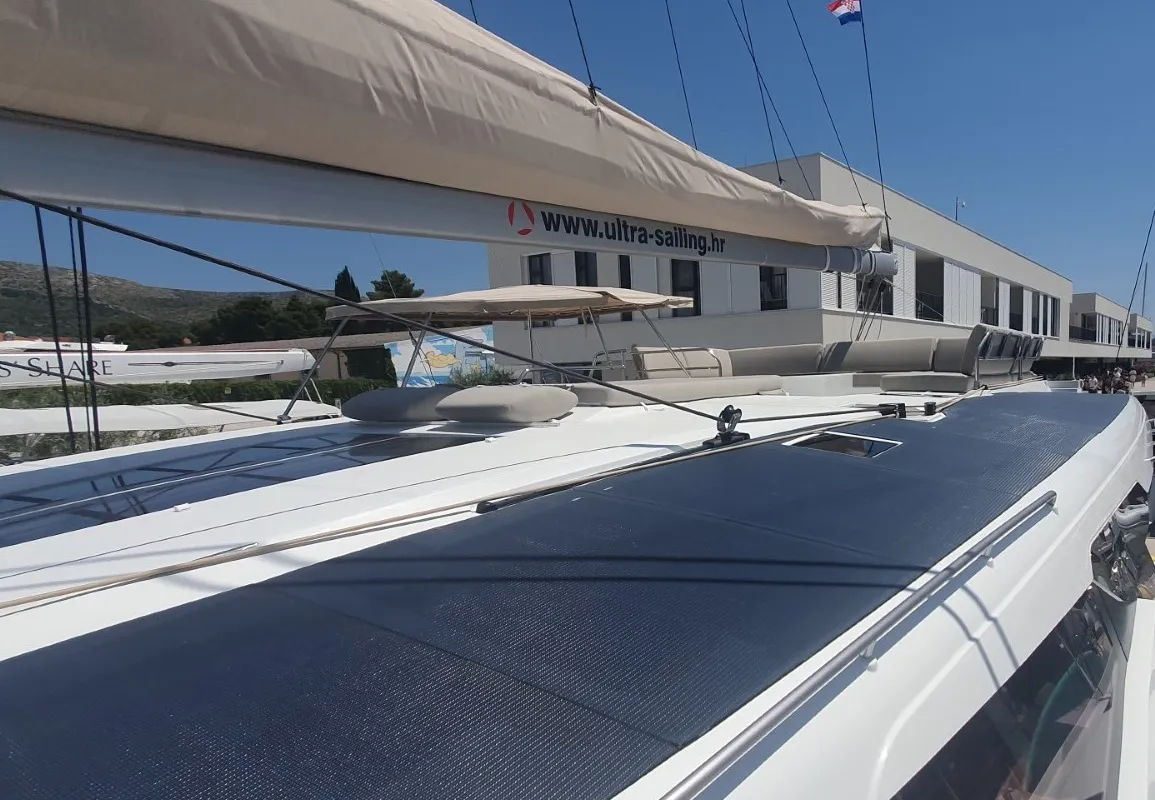 Sunrise, a Fountaine Pajot Aura 51 catamaran at Seget Donji, Croatia